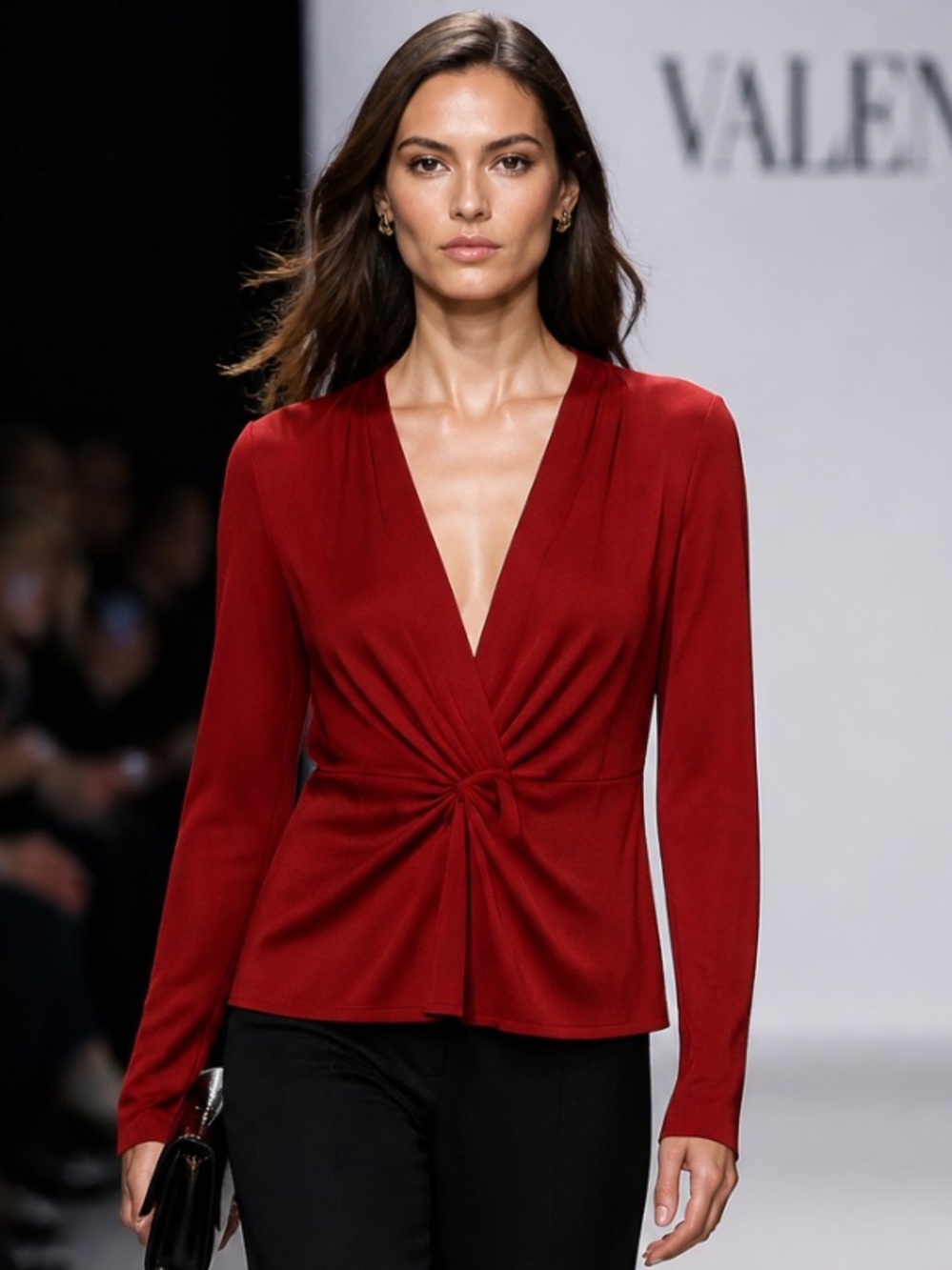 MOTH Anthropologie Sweater Pullover Twisted Knot V Neck Crossover Ruched Red